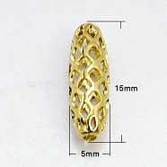 Brass Filigree Beads, Oval, Golden, 15x5mm, Hole: 1.5mm(KK-H737-15x5mm-G)