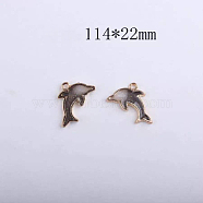 Alloy Enamel Pendants, Dolphin Shape, Cadmium Free & Lead Free, Light Gold, Dark Gray, 22x14mm, Hole: 1.5mm(ENAM-TAC0001-38LG-01)