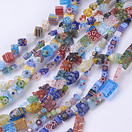 Handmade Millefiori Glass Beads Strands, Mixed Shapes, Mixed Color, 6~16mm, Hole: 1mm, 15 inch~16 inch(M-LK01)