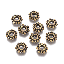 Alloy European Beads, Flower, Nickel Free, Antique Bronze, 12x4mm, Hole: 5mm(PALLOY-F163-08AB-NF)