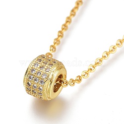 Brass Micro Pave Clear Cubic Zirconia Pendant Necklaces, with 304 Stainless Steel Cable Chains, Column, Golden, 17.91 inch(45.5cm)(NJEW-A127-08G)