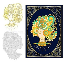 Custom Carbon Steel Hot Foil Plate Metal Dies, for DIY Scrapbooking Embossing, Photo Album Craft Making Template, Girl with Flower Head, Matte Platinum Color, 10.6x8.3x0.1cm(DIY-WH0280-095)