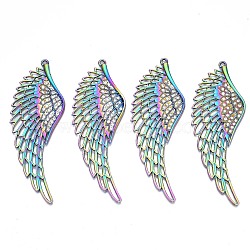 Rack Plating Rainbow Color Alloy Big Pendants, with Crystal Rhinestone, Cadmium Free & Nickel Free & Lead Free, Wing, 108x38x3mm, Hole: 2mm(PALLOY-N163-172A)