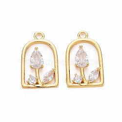 Rack Plating Brass Micro Pave Clear Cubic Zirconia Pendants, Faceted, Nickel Free, Real 18K Gold Plated, Flower, Clear, 18.5x11x3mm, Hole: 1.6mm(KK-S360-153B)