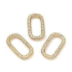 Rack Plating Brass Micro Pave Cubic Zirconia Linking Rings, Long-Lasting Plated, Cadmium Free & Lead Free, Oval, Golden, Clear, 25x14x3mm, Inner Diameter: 18.5x8mm(KK-D078-03G-04)