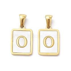 Ion Plating(IP) 304 Stainless Steel Pave Shell Pendants, Rectangle Charm, Real 18K Gold Plated, Letter O, 17.5x12x1.5mm, Hole: 3x5mm(STAS-G327-01G-O)
