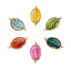 6Pcs 6 Colors K9 Glass Imitation Crystal Links Connectors, Wire Wrapped Links, with Brass Wires, Oval, Light Gold, Mixed Color, 23~24x11~12x6mm, Hole: 1~1.5mm, 1pc/color(G-SZ0001-15)