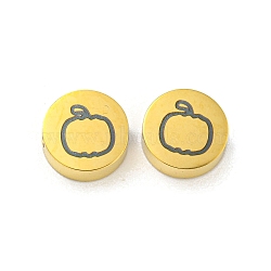 Halloween Theme 304 Stainless Steel Beads, Real 18K Gold Plated, Flat Round, Pumpkin, 8x3mm, Hole: 2mm(STAS-M069-01A-G)