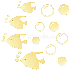 2 Sets 2 Style Bubble Effect & Sea Fish Acrylic Mirror Wall Stickers, Self Adhesive Mirror Tiles, for Home Living Room Bedroom Decoration, Gold, 1 set/style(AJEW-FH0003-21A)