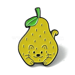 Alloy Brooches, Enamel Pins, for Backpack Cloth, Cat Shape, Pear, 30.5x21x1.5mm(JEWB-O013-12C-EB)