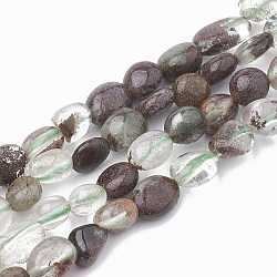 Natural Green Lodolite Quartz/Garden Quartz Beads Strands, Oval, 5~15x4~10x2~6mm, Hole: 1mm, about 40~60pcs/strand, 15.7 inch(G-S331-6x8-006)