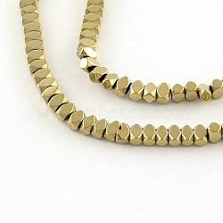 Electroplate Non-magnetic Synthetic Hematite Bead Strands, Polygon, Light Gold Plated, 3x2x2mm, Hole: 0.5mm, about 195pcs/strand, 15.7 inch(G-S203-08G)