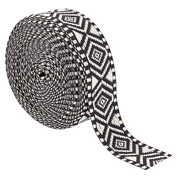Ethnic Style Polyester Ribbon, Rhombus Pattern, Black, 1-5/8 inch(40mm)