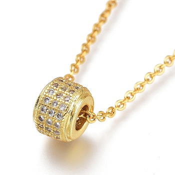 Brass Micro Pave Clear Cubic Zirconia Pendant Necklaces, with 304 Stainless Steel Cable Chains, Column, Golden, 17.91 inch(45.5cm)