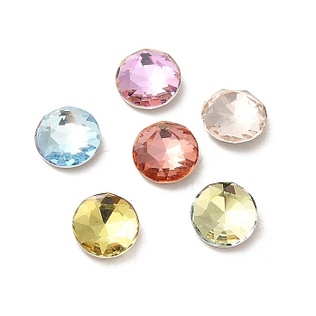 Glass Rhinestone Cabochons, Point Back & Back Plated, Faceted, Flat Round, Mixed Color, 6x2.7mm
