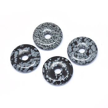 Natural Snowflake Obsidian Pendants, Donut/Pi Disc, Donut Width: 12mm, 30x5~7mm, Hole: 6mm