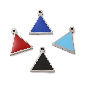 304 Stainless Steel Enamel Charms, Triangle Charm, Stainless Steel Color, Mixed Color, 11.4x11x1.4mm, Hole: 1mm