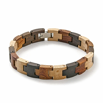 Wooden Watch Band Bracelets for Women Men, with 304 Stainless Steel Clasp, Colorful, 9-1/8 inch(23cm)