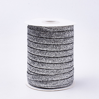 Glitter Sparkle Ribbon, Polyester & Nylon Ribbon, Silver, 3/8 inch(9.5~10mm), about 50yards/roll(45.72m/roll)