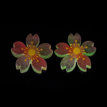 Luminous Resin Cabochons, 5-Petal Flower/Sakura, Hot Pink, 26x5mm