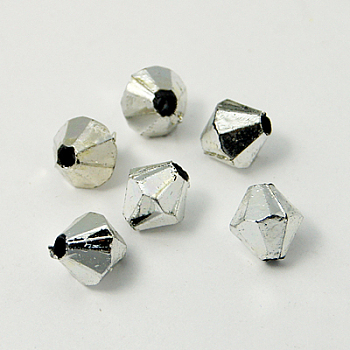 Silver Plating Acrylic beads, Bicone, Silver Color, about 5mm wide, 5mm long, hole: 1mm, about 8000 pcs/500g