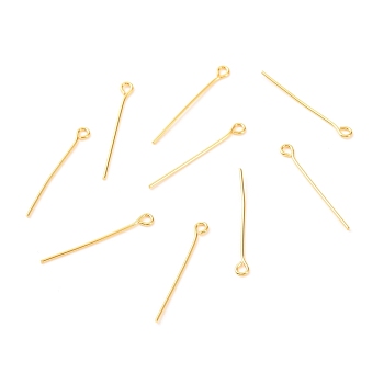 Brass Eye Pins, Real 18K Gold Plated, 25x3x0.7mm, Hole: 1.5mm