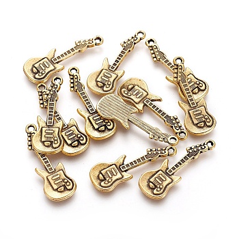 Tibetan Style Alloy Pendant, Guitar, Lead Free and Cadmium Free, Antique Golden, 31x11x2mm, Hole: 2mm