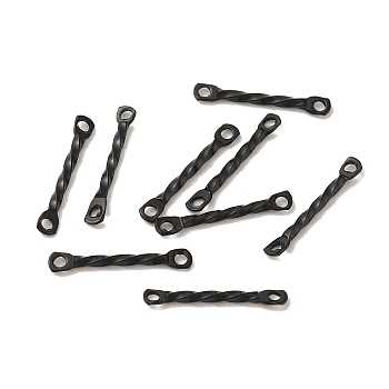 304 Stainless Steel Connector Charms, Twisted Bar, Black, 15x2x1.2mm, Hole: 1mm