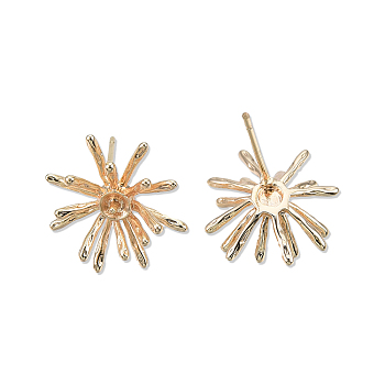 Brass Stud Earring Findings, for Half Drilled Beads, Cadmium Free & Nickel Free & Lead Free, Flower, Real 18K Gold Plated, 16x15.5mm, Pin: 0.8mm and 1mm(for half drilled bead)