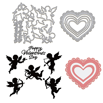 Valentine's Day Carbon Steel Cutting Dies Stencils, for DIY Scrapbooking, Photo Album, Decorative Embossing Paper Card, Stainless Steel Color, Angel & Fairy, 107~140x122~153x0.8mm, 2pcs/set
