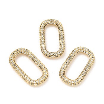 Rack Plating Brass Micro Pave Cubic Zirconia Linking Rings, Long-Lasting Plated, Cadmium Free & Lead Free, Oval, Golden, Clear, 25x14x3mm, Inner Diameter: 18.5x8mm