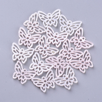 Cellulose Acetate(Resin) Pendants, Butterfly, Pink, 14x18x2.5mm, Hole: 1.5mm