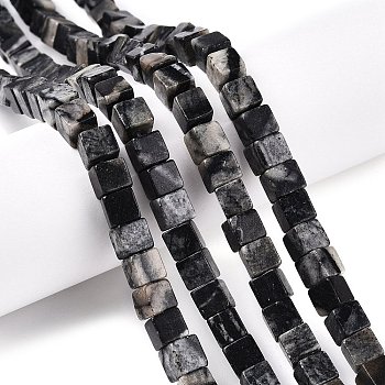 Natural Black Netstone Beads Strands, Cube, 6~7x6~6.5x6~6.5mm, Hole: 1mm, about 60~61pcs/strand, 15~15.366''(38.1~39cm)