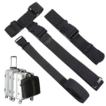 3Pcs Nylon Luggage Straps Sets, Adjustable Suitcase Belt Straps Accessories, Black, 175~4000x36~390x1~15.5mm