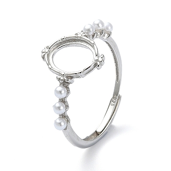 Adjustable 925 Sterling Silver Ring Components, with Shell Pearl, For Half Drilled Beads, Real Platinum Plated, 1.3~2.7mm, Inner Diameter: 16.4mm