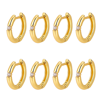4 Pairs Clear Cubic Zirconia Hoop Earring, Brass Jewelry for Women, Golden, 13x13.5x2mm, Pin: 0.8mm