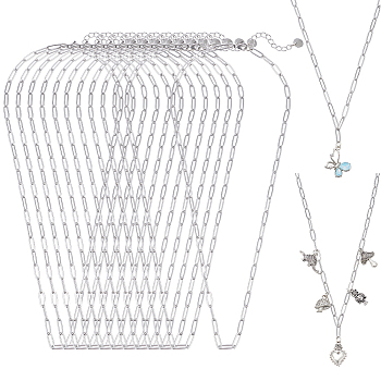 12Pcs 4MM 304 Stainless Steel Paperclip Chain Necklaces, Non-Tarnish, Stainless Steel Color, 19.69 inch~20.08 inch(50~51cm)