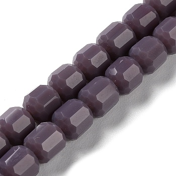 Opaque Glass Beads Strands, Faceted Barrel, Purple, 6.5~7x6mm, Hole: 1mm, about 78pcs/strand, 20.28~21.65 inch(51.5~55cm)