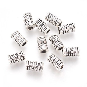 Tibetan Style Alloy Beads, Grooved Beads, Column, Cadmium Free & Nickel Free & Lead Free, Antique Silver, 9x5.5mm, Hole: 3mm