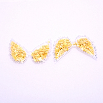 PVC with Resin Accessories, DIY for Bobby pin Accessories, Glitter Powder, Angel Wings, Yellow, 46x70x4mm