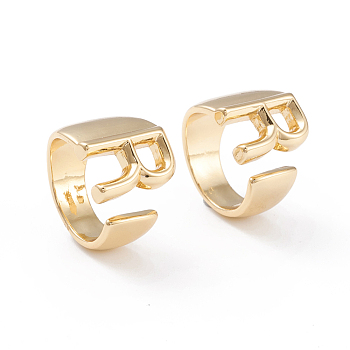 Brass Cuff Rings, Open Rings, Long-Lasting Plated, Real 18K Gold Plated, Letter.R, Size 6, 17mm