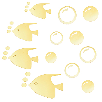2 Sets 2 Style Bubble Effect & Sea Fish Acrylic Mirror Wall Stickers, Self Adhesive Mirror Tiles, for Home Living Room Bedroom Decoration, Gold, 1 set/style