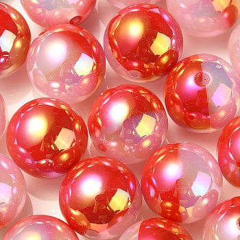 UV Plating Rainbow Iridescent Opaque Acrylic Beads, Two Tone, Round, Red, 17.5mm, Hole: 2.7mm