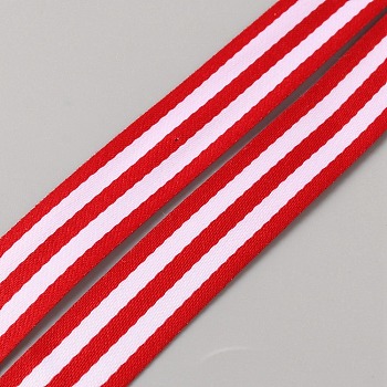 Polyester Striped Ribbons, Garment Accessories, White, Red, 5/8 inch(15mm)