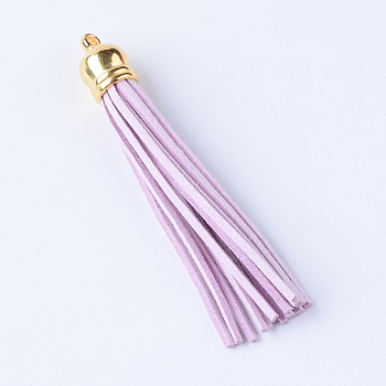 Faux Suede Tassel Pendant Decorations, with CCB Plastic Cord Ends, Golden, Plum, 84~89x11.5~12mm, Hole: 2.5mm