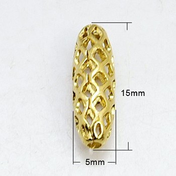 Brass Filigree Beads, Oval, Golden, 15x5mm, Hole: 1.5mm