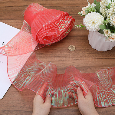 Polyester Gradient Pleated Lotus Leaf Lace Fabric(DIY-WH0502-24B)-3