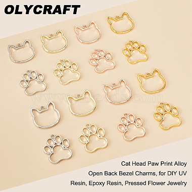 32Pcs 8 Styles Cat Head Paw Print Alloy Open Back Bezel Charms(PALLOY-OC0002-99)-4