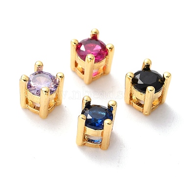 Real 18K Gold Plated Mixed Color Flat Round Brass+Cubic Zirconia Slide Charms