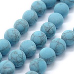 Synthetic Turquoise Beads Strands, Frosted, Round, Light Blue, 10mm, Hole: 1mm, about 40pcs/strand, 14.5~15 inch(G-P387-01-10mm)